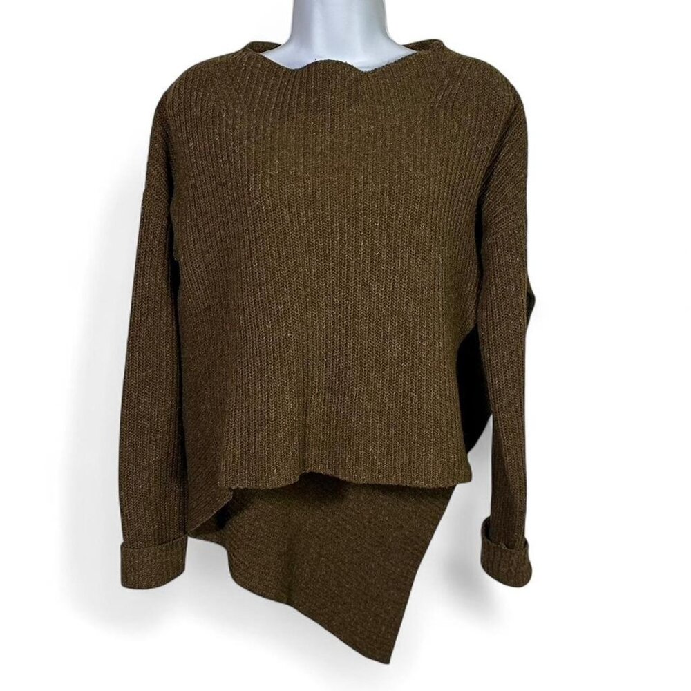 Brochu Walker Thandee Asymmetrical Wool Blend Sweater in Forest Green